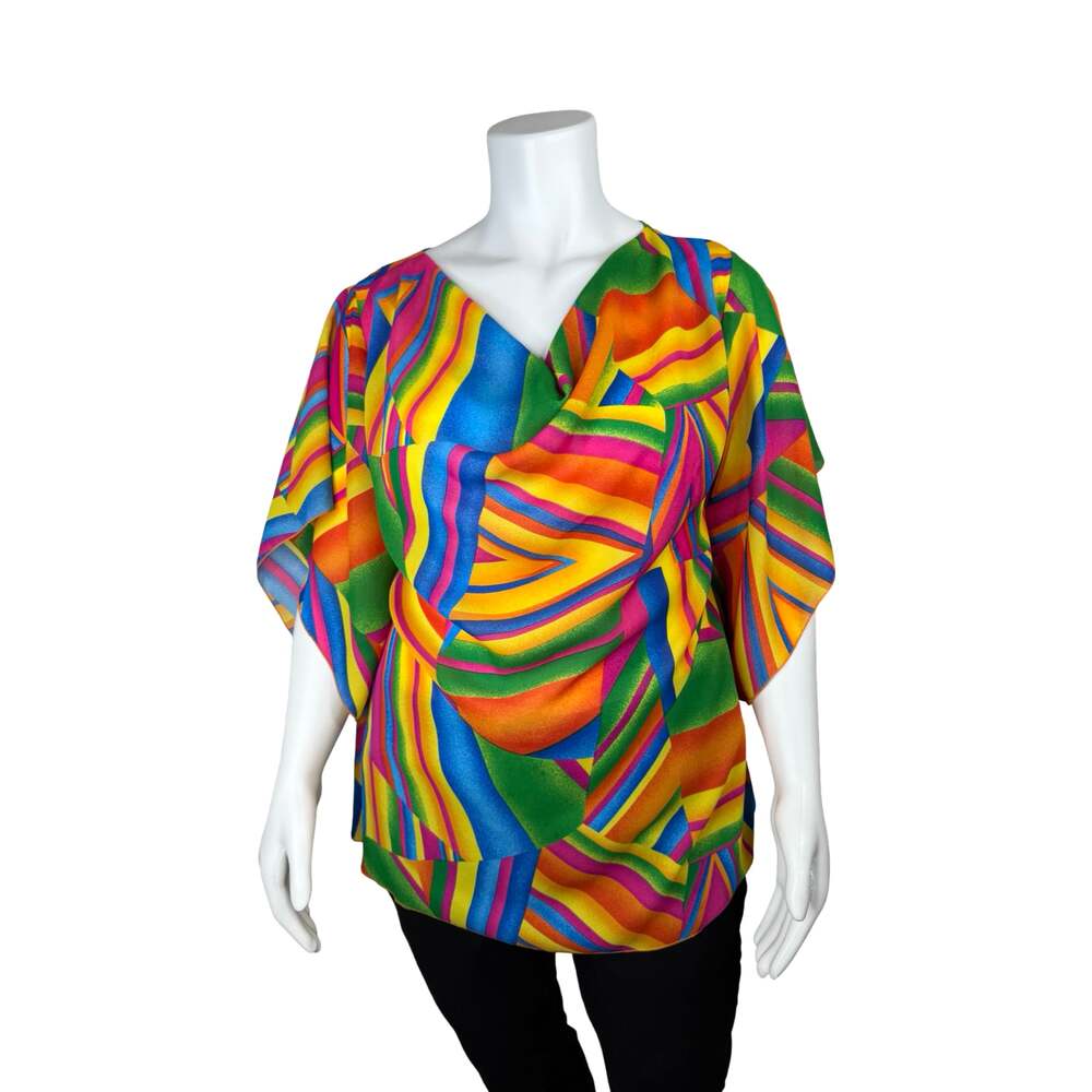 Jennifer Lauren Plus Multi-Color Geometric Print Cowl Neck Blouse 2XL